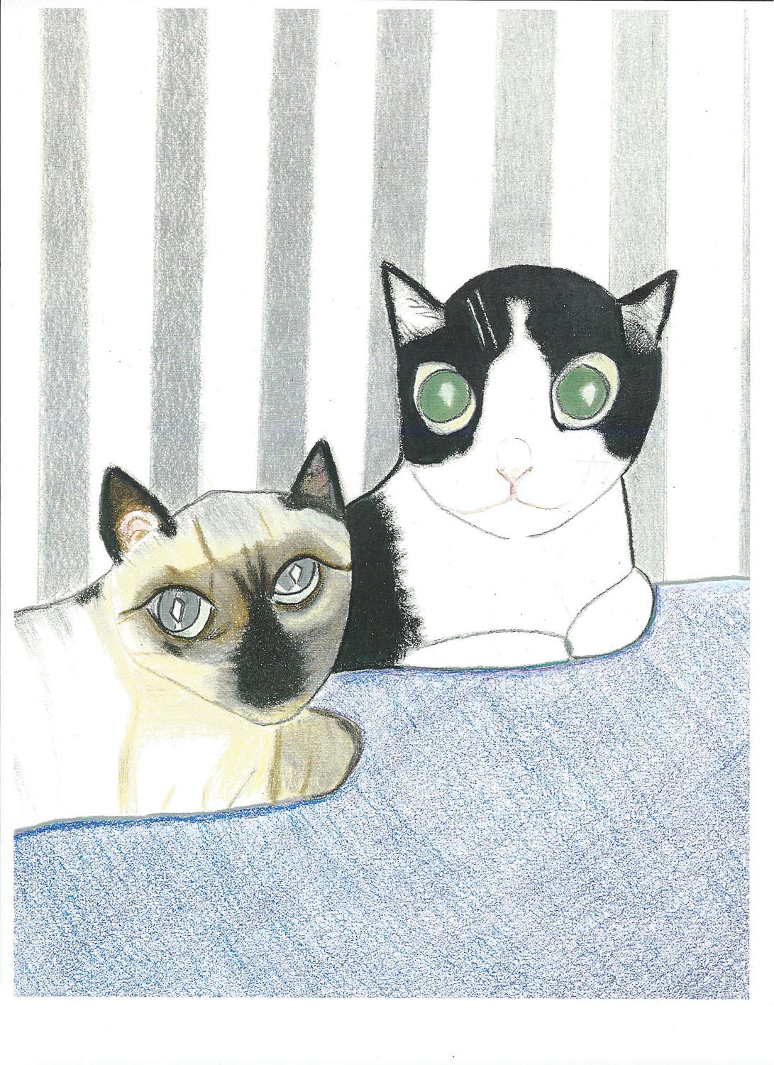 Cat Card, Two Cats Sitting Pretty, Green Eyed Cat, Blank Greeting Card, Friend Card, Cute Cat Card, Cat Lover Card, All occasion Card