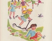 Vintage wall art 1940s print, park play, lake fun illustration by Jane Flory, 1949 childrens picture book, PRNT01123
