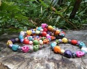 Day of the Dead, howlite polymer clay skull, bracelet, neon, multi coloured, stackable