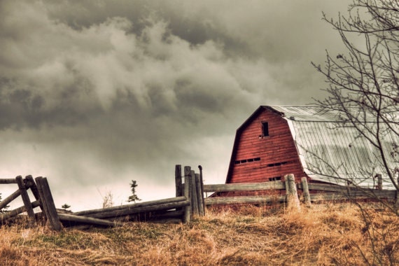 Red Barn, Fine Art Photography Print, 8x12, Rural Alberta Rustic Photo - DottyPhotography