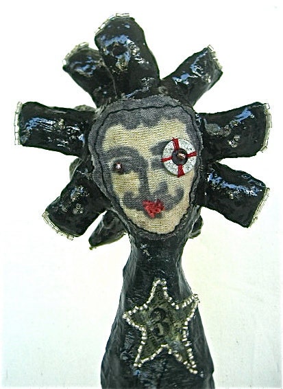 Original Handcrafted Mixed Media Art Doll Free Standing Sculpture Fabric-Paper Maché Whimsical Collage Goth Abstract Art OOAK Collection No3