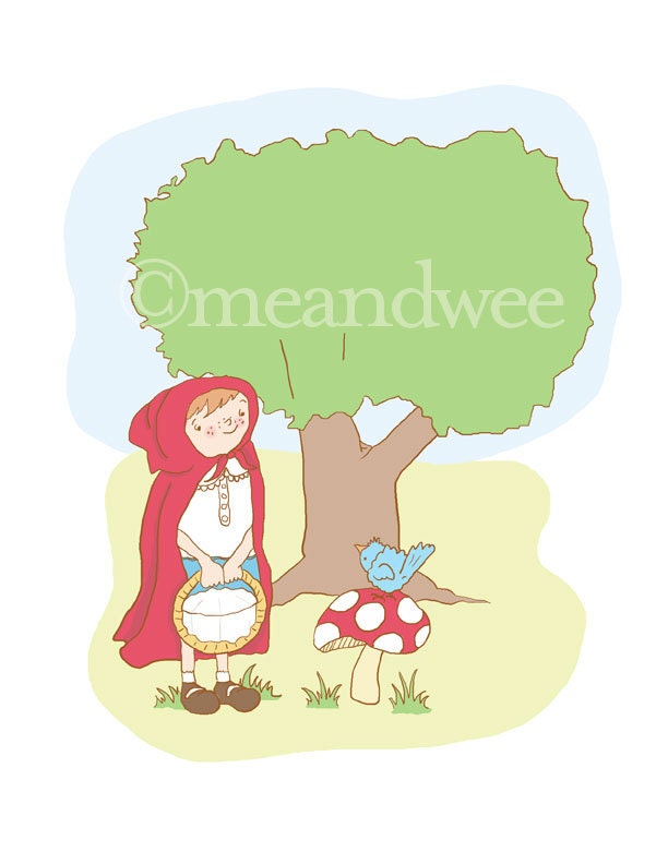 Nursery Art Print, little red riding hood art, kids art, fairy tale art, mushroom art, kids illustration