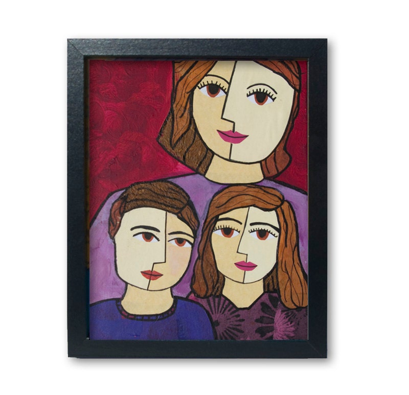 Mother of Two ART PRINT - 8 x 10 Mother Art, Mother Gift, Boy Girl, Family Portrait, mom gift, mother daughter son, giclee, mothers day