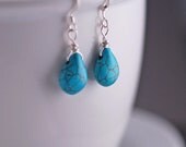 Turquoise Drop Earrings, Short Silver Earrings, Sterling Silver Turquoise Earrings, Minimalist Earrings