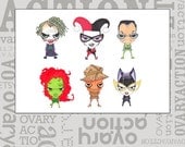 Batman Villains 4 x 6 Harley Quinn, The Riddler, The Joker, Catwoman, Scarecrow, Poison Ivy