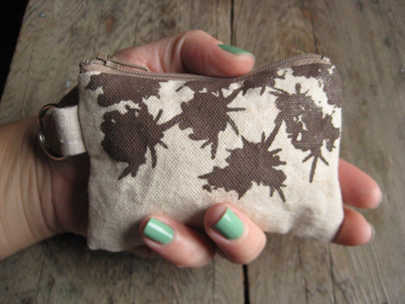 Canvas Coin Pouch Screenprint Hand Printed Queen Annes Lace Design