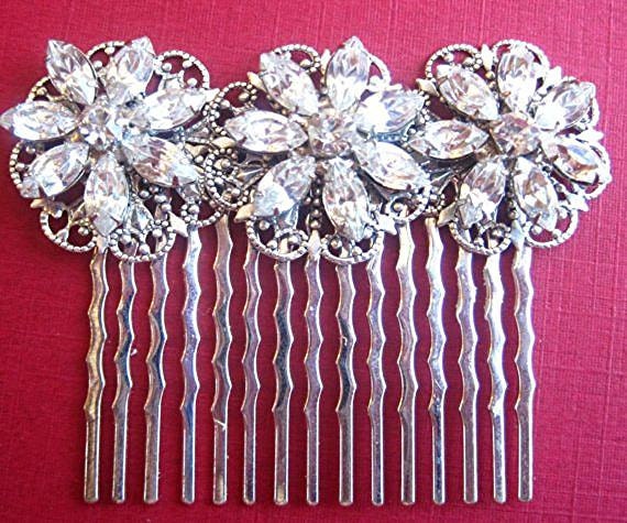 Crystal Floral Hair Accessories, Bridal Comb, Wedding hair, veil slide, side tiara, Crystal and pearl flower hair comb