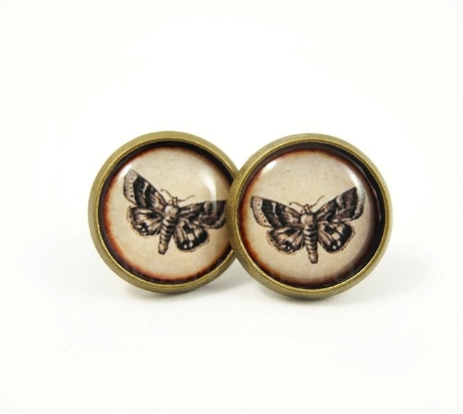 Butterfly Stud Earrings - Rustic Earring Posts - Moth Earrings - Forest Woodland Nature
