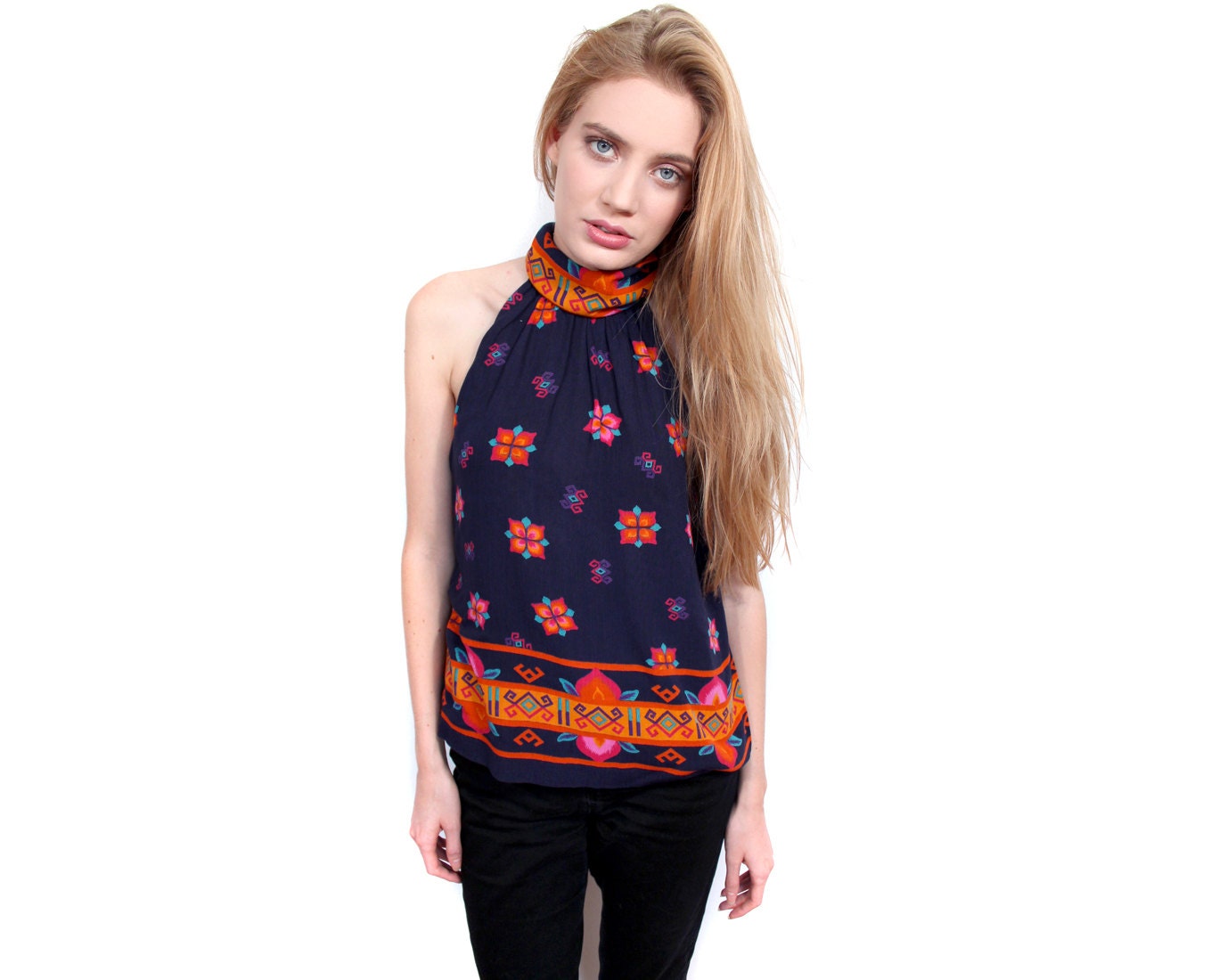 Floral halter top handmade blouse Small / Medium
