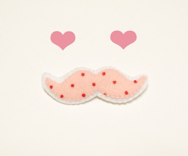 Lovely Cute Pink Polka Dots Moustache Felt Brooch Pin Jewelry