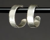 Wide Small Hammered Silver Hoop Earrings Solid Sterling Shiny