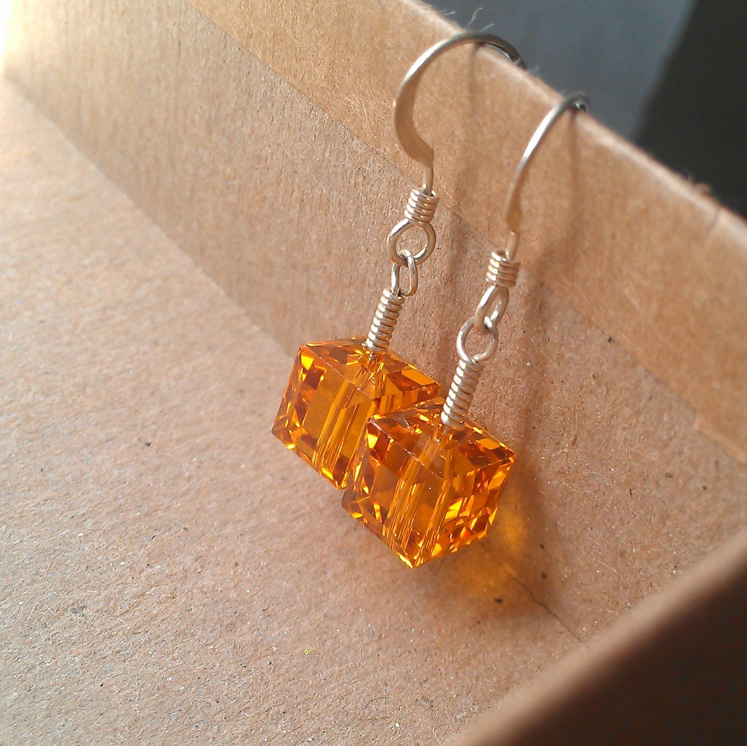 divine topaz swarovski cube earrings // november birthstone // bridal bridesmaid jewelry