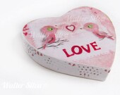 LOVE Birds Magnet - Large Size Heart Magnet with Lace like sides - Wedding Day Gift
