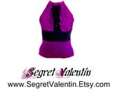 Hand made plum and black top with ruffles and sequins- READY TO SHIP