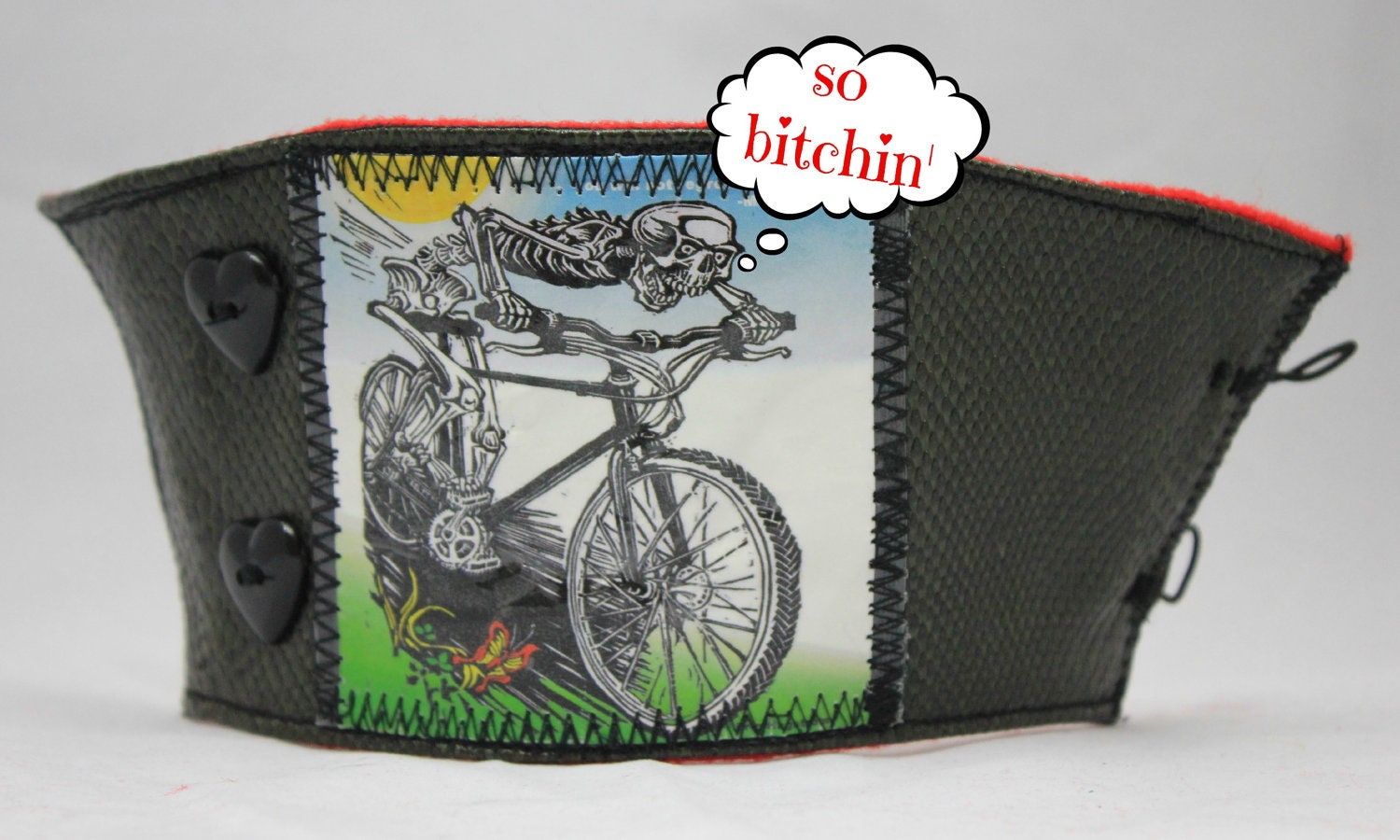 Just Coffee, wrist cuff, custom made, MTO, made to order, upcycled, coffee bag, felt back, statement, bracelet