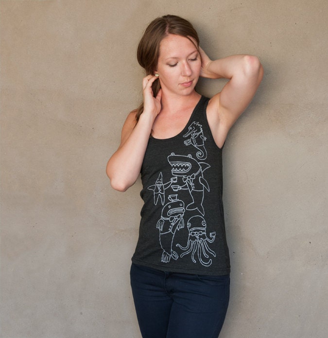 Underwater Tea Party Tank - screen printed by hand tank top