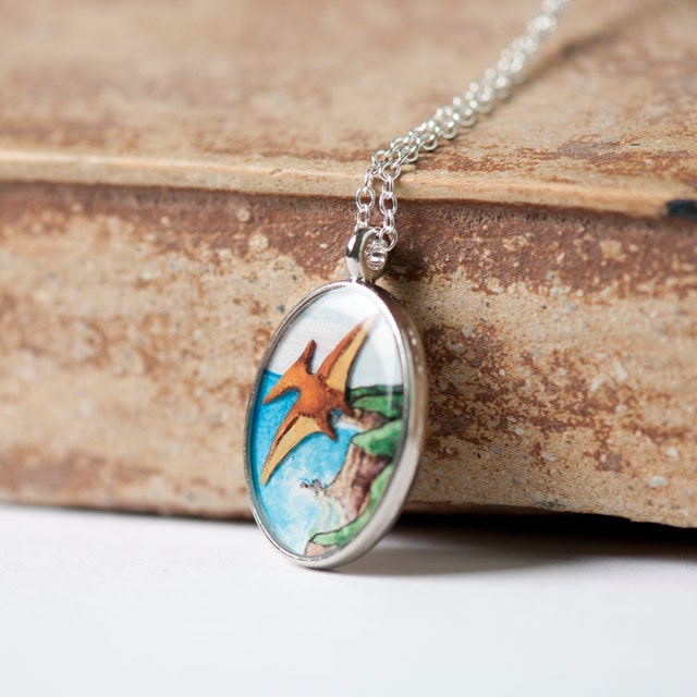 Le Assertive Pterodactyl dinosaur necklace, jurassic jewelry, pterodactyl necklace, Flora and Fauna