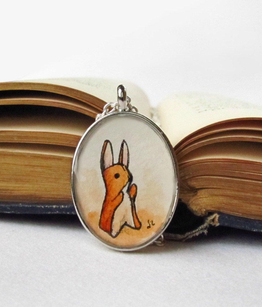 Velveteen Rabbit - book illustration necklace pendant, bunny art pendant, wearable art print LIMITED EDITION