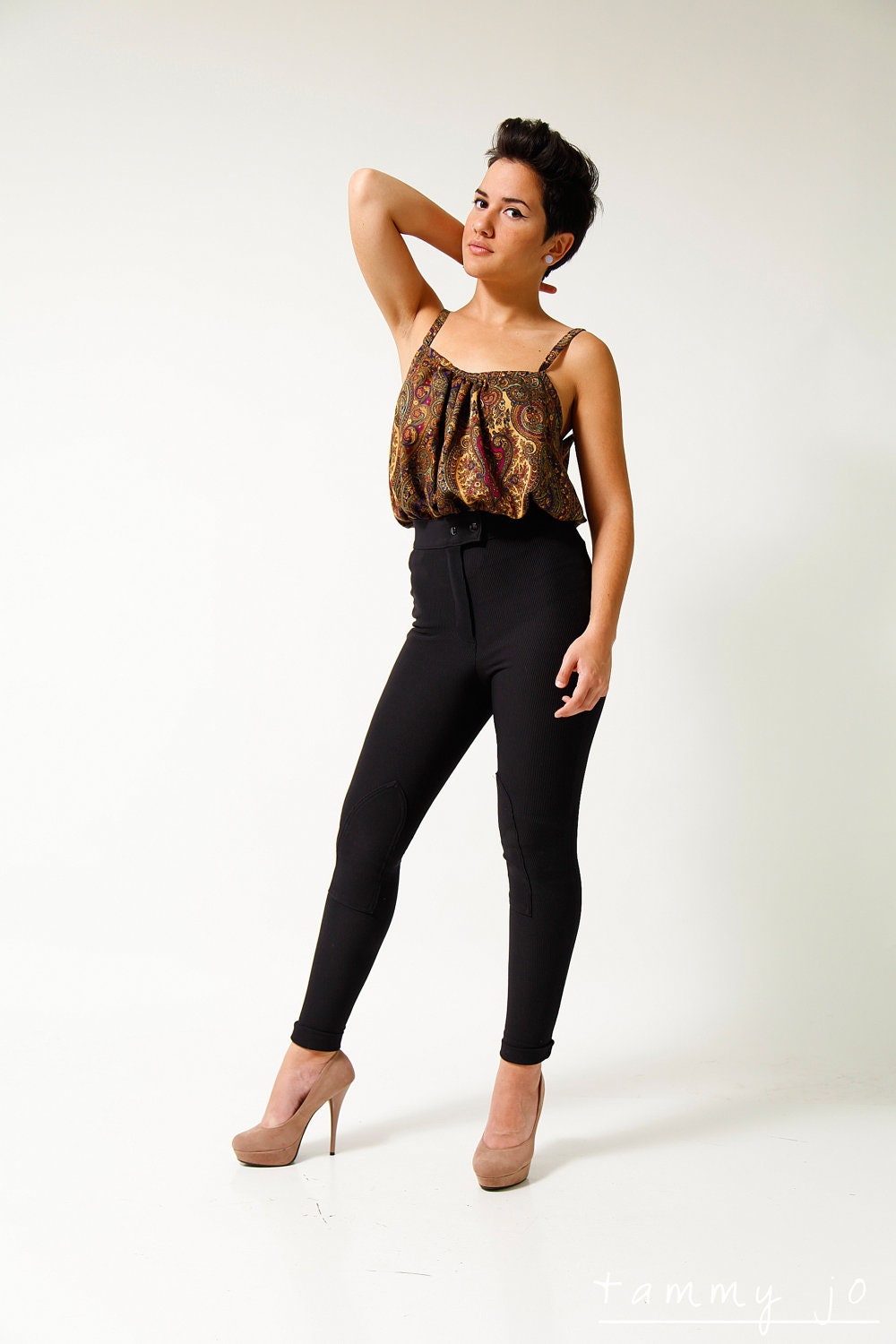 Gold Paisley Slouchy Swing Camisole Tank Top - Sustainable Womens Fashion by Tammy Jo