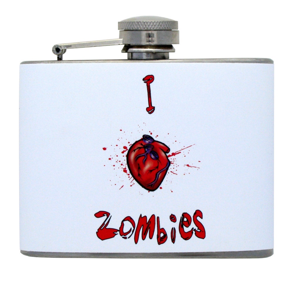 Funny I HEART Zombies Handmade Flask (4 Ounce)