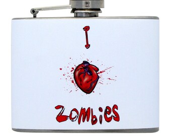 Funny I HEART Zombies Handmade Flask (4 Ounce)
