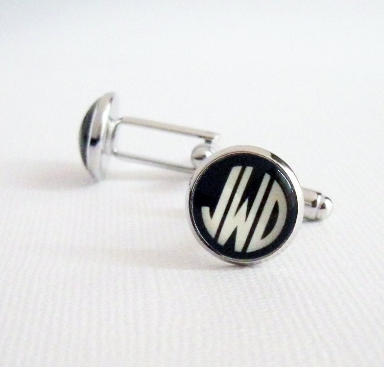 Gatsby Cuff Links 1920s Wedding Art Deco Monogrammed Custom Personalized Cufflinks - 3 Vintage Initials for Graduate Groom or Father's Day