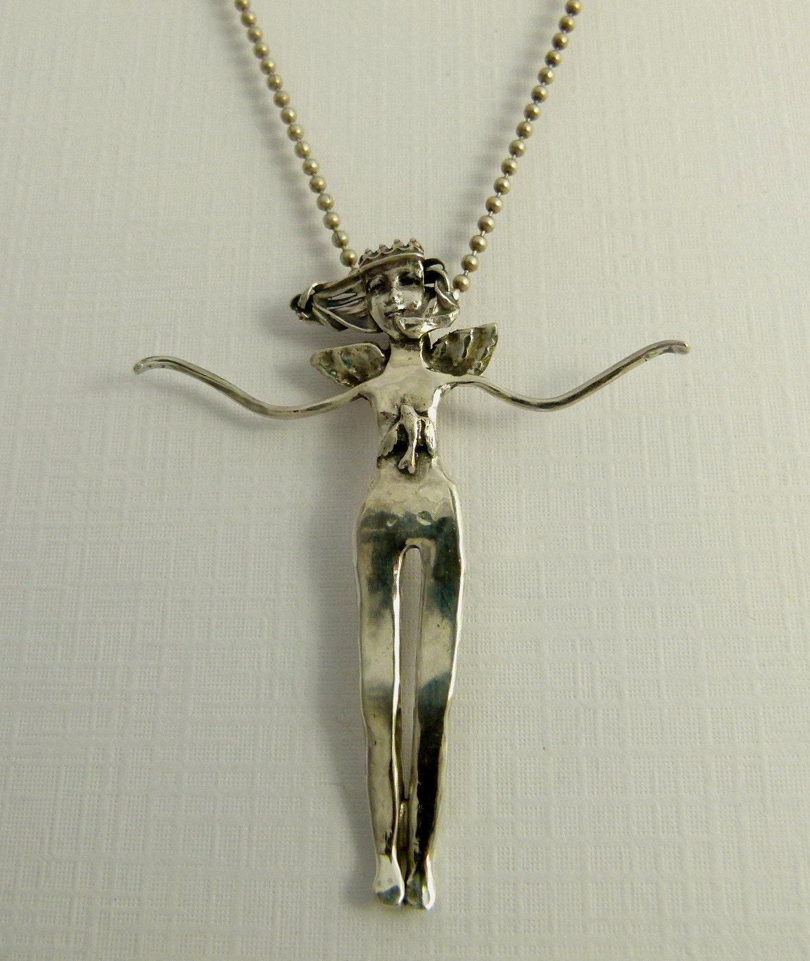 Angel Suzannah Lets Her Spirit Soar - Upcycled Sterling, Sterling Fork, And PMC - Art Jewelry Pendant - 837