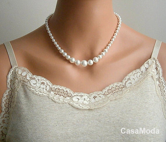 Pearl Necklace Bridal Pearl Necklace Vintage Style In Cream Swarovski Crystal Pearls