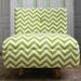 Upcycled Furniture Mid Century Swivel Chair in Green and White Chevron Fabric
