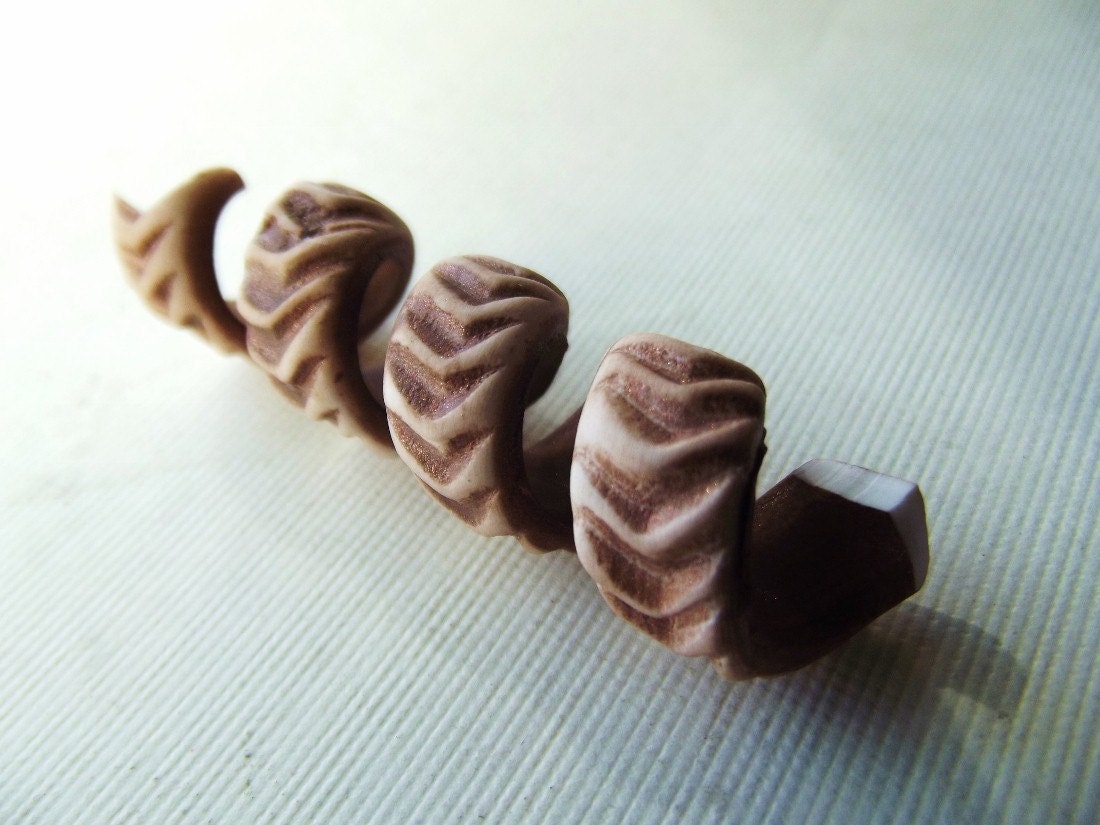 Bone White Dread Bead - CHEVRON Texture with Brown - Dread Accessories