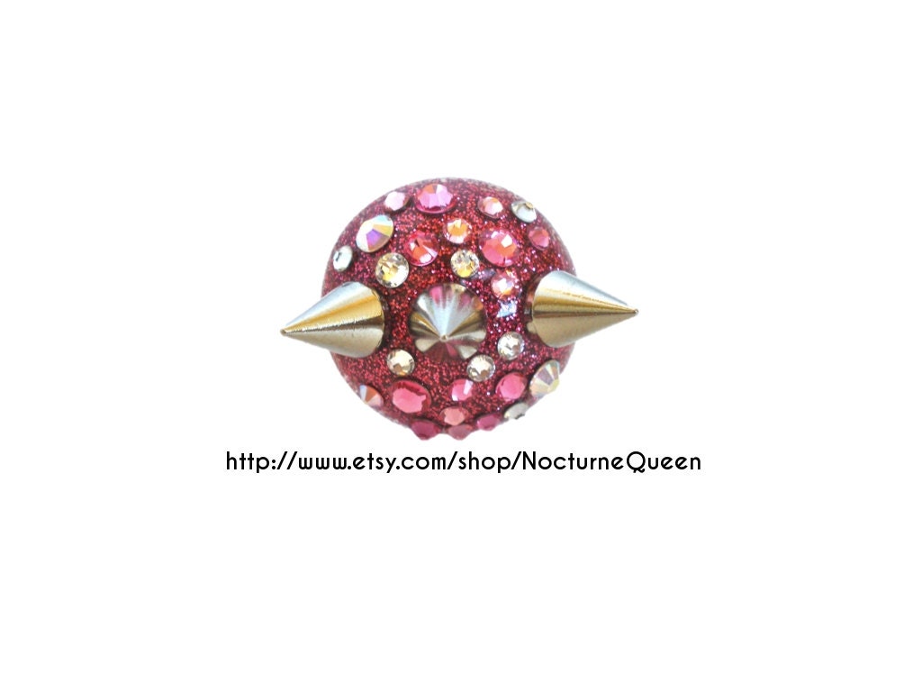 Hot Pink Resin Glitter Spike Swarovski Crystal Ring