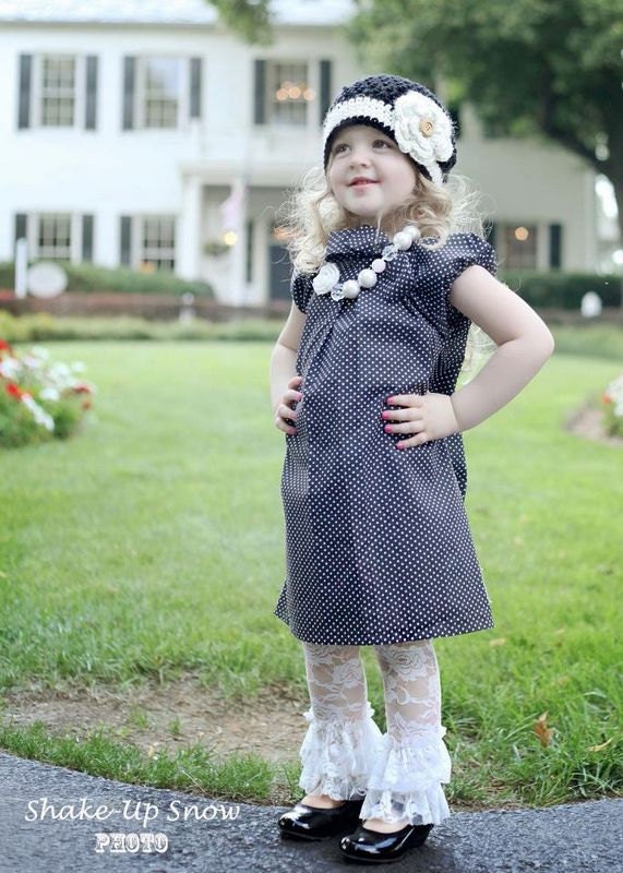 Black and Off White Girls Crochet Hat Beanie - Baby Toddler Children Sizes