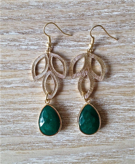 Jade and Gold Pendant Earrings