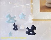 Baby Mobile - Baby Crib Mobile - Hanging Modern Mobile - Navy Blue White Star Rocking Pony Theme