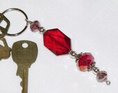 Cranberry Red Glass Bead Key Ring - beaded key fob
