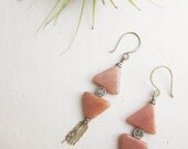 Kilim Earrings - Geometric Carnelian and Emerald Tassel Earrings