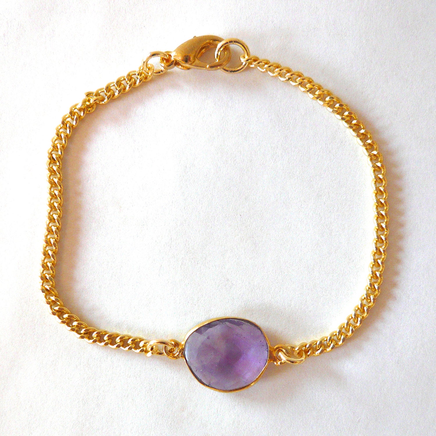 Faceted Amethyst in Gold Bezel Bracelet