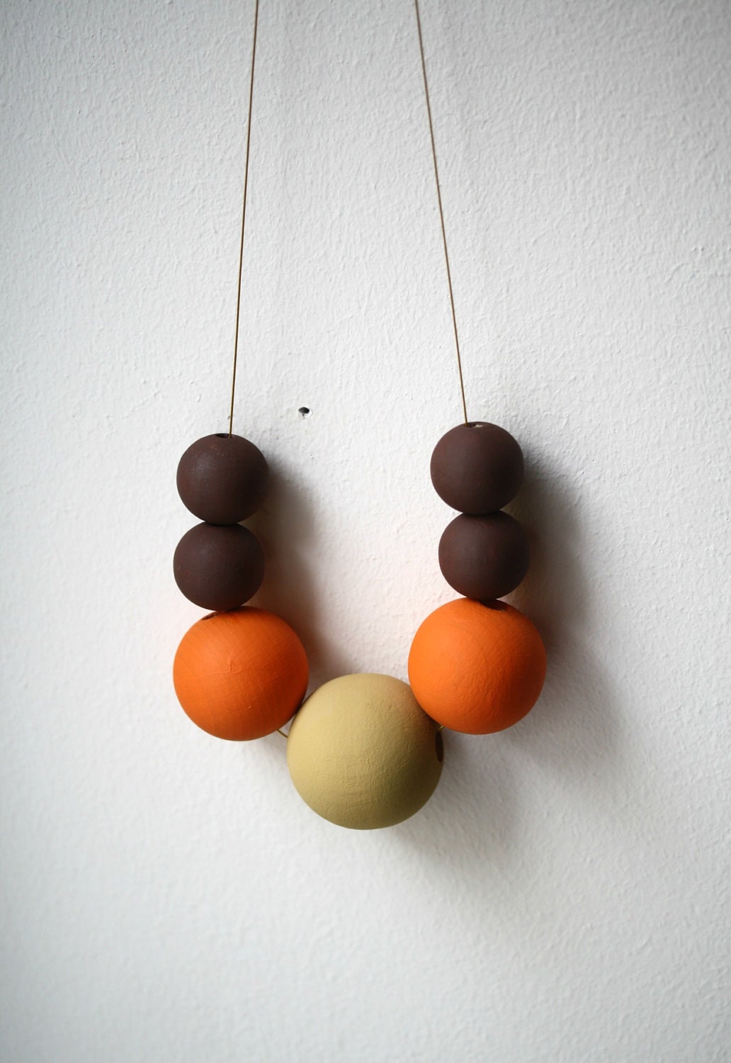 Pumpkin Spice Statement Necklace / Handpainted Wooden Beads / Tan, Orange and Brown / Fall Colors