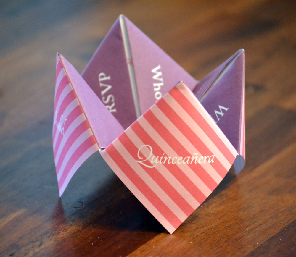 Quinceañera, Invitation, Favor, Quinceanera Birthday, Party, Sweet Sixteen, Personalized, Custom, DIY, Printable, Cootie Catcher, Decoration