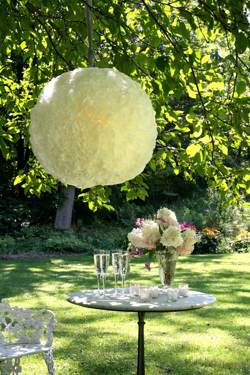 Large White Ruffled Pendant Light - Round Hanging Lamp Shade