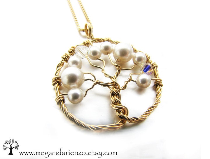 Cherry Blossom Necklace, White Pearl Tree of Life Necklace