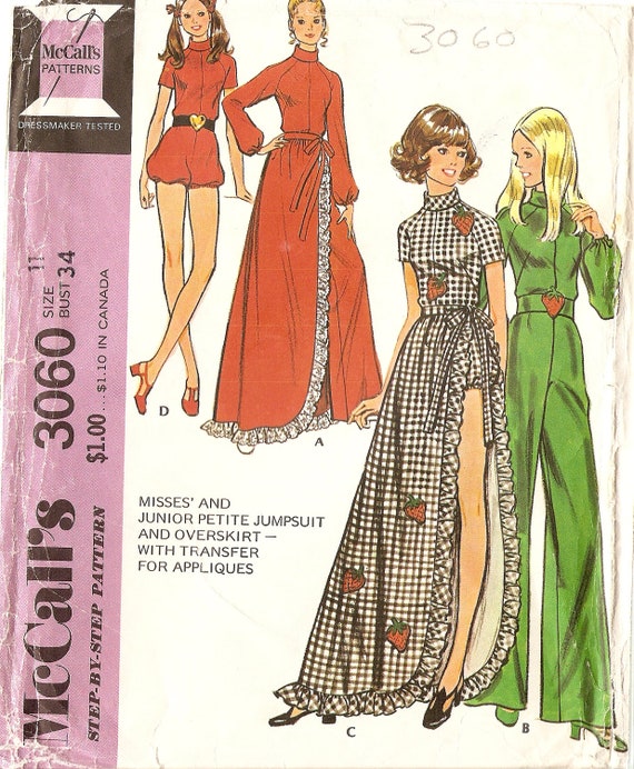 1970s Womens Jumpsuit Playsuit Pattern with long by CherryCorners