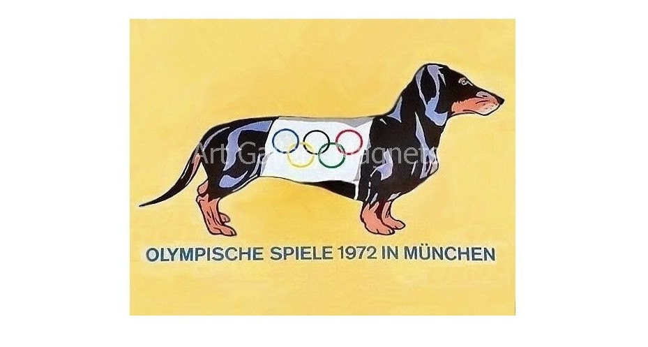 DACHSHUND OLYMPICS Munich German 1972 Moscow Vintage Art Print Magnet - VintageDachshundArt