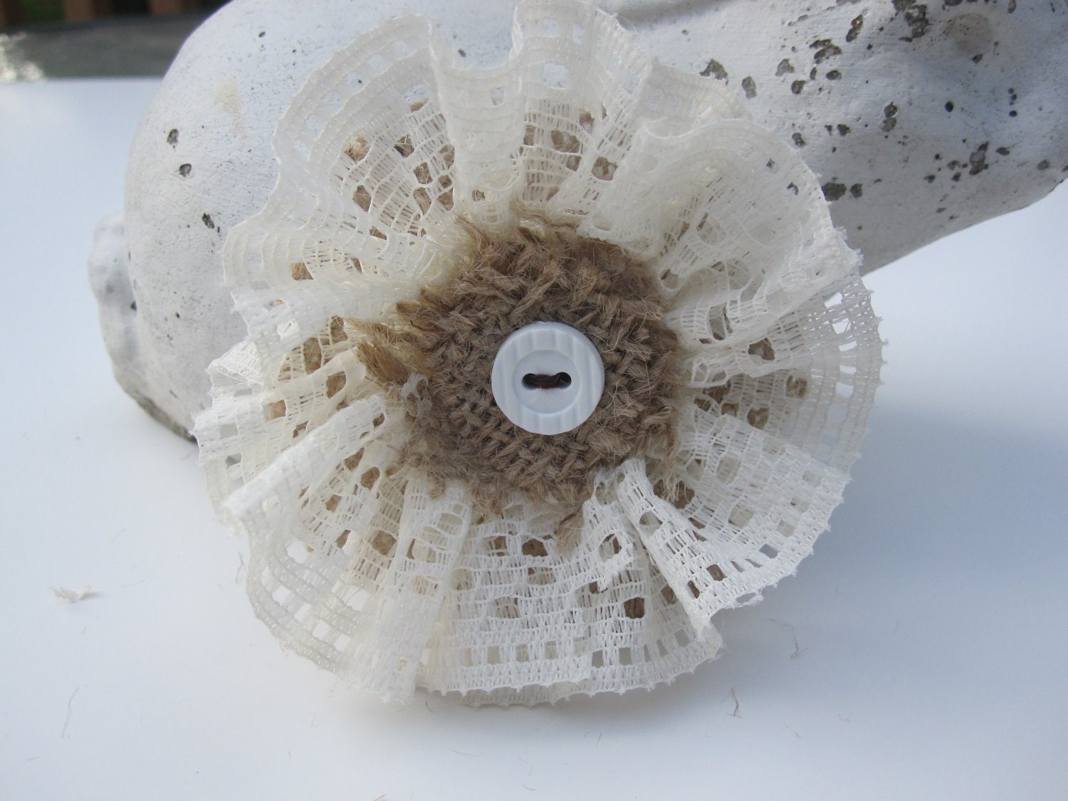 Burlap and lace hair flower clip rustic accessory womens girls hair clip flower girl bridesmaids brides