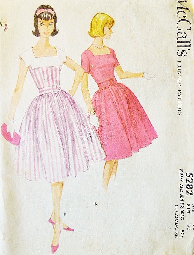 McCall's 5282 Vintage sewing pattern Fabulous Misses dress size 12 in two lovely styles retro mod 50s dress