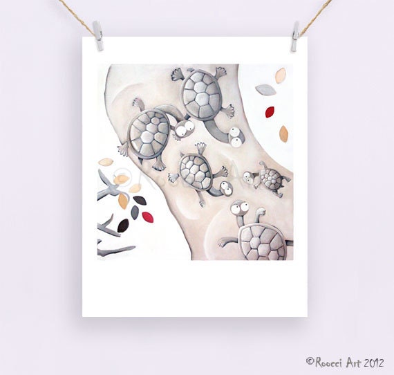 Turtle Tails - Australian Animal 8x10" / A4 Fine Art Print. Snake Necked Turtles . Nursery decor . Native Animal
