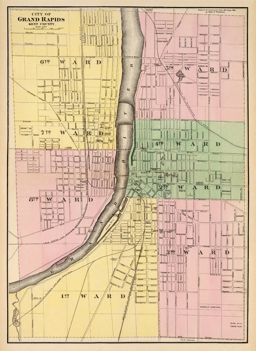 Antique map - Vintage map of Grand Rapids - Print - 16 x 22"