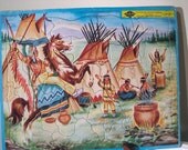 Vintage Puzzle - Indian Teepee Village - Frame Tray - Built Rite - 1950's