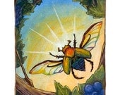 Scarab Beetle Print, Tarot Card Art, Ace of Pentacles, 8x10 Wall Art,Rainbow  Illustration, Beetle Wings