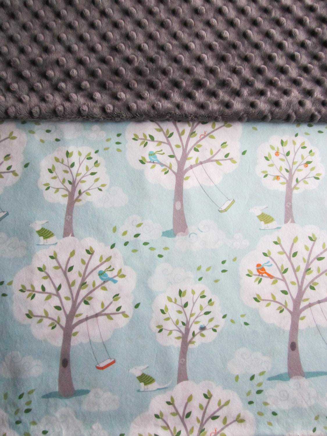 Neutral Baby Minky Blanket - Light Blue Ivory Gender Neutral Michael Miller Backyard Baby Windy Day Cotton & Minky of Your Choice